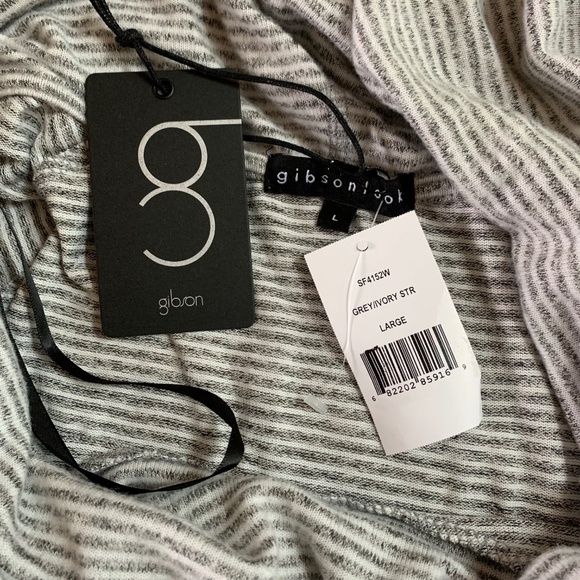 Gibson NWT Gray Ivory Striped Cowl Neck Long Sleeve Tunic Top Size L - Picture 5 of 9